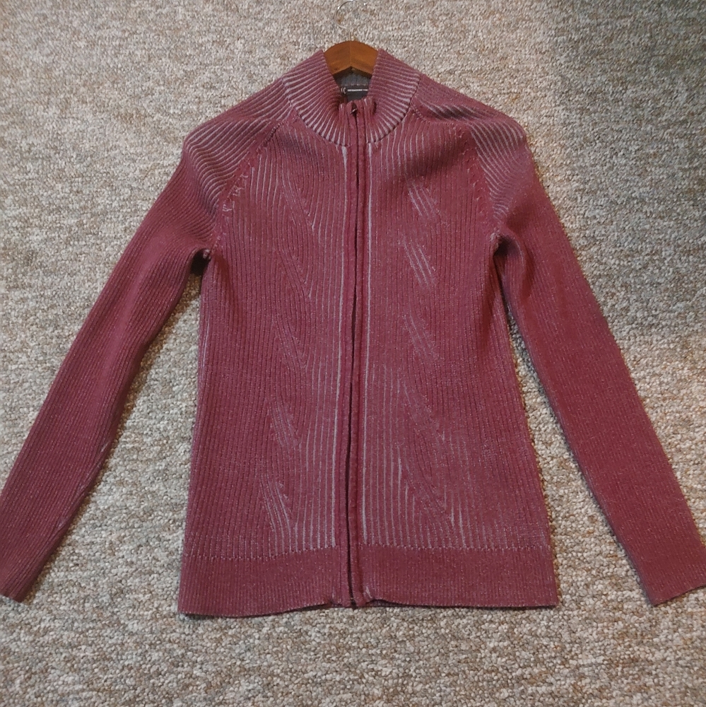INC International Concepts Men's Zip up Sweater Medium M Dark red and Gray
